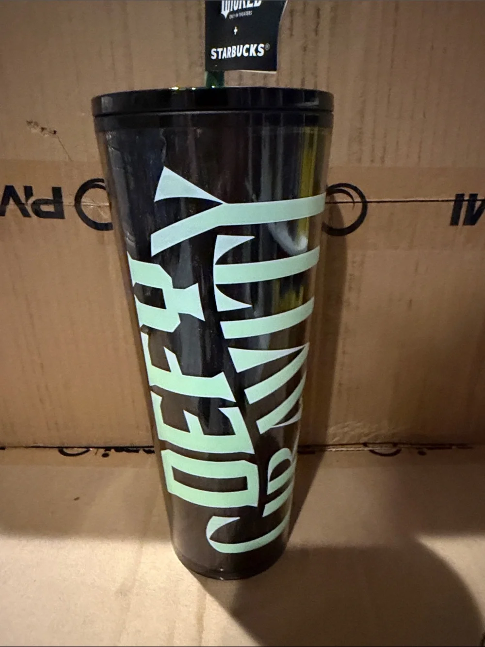 Starbucks Black Tumbler with Mint Green 'Wicked' Lettering
